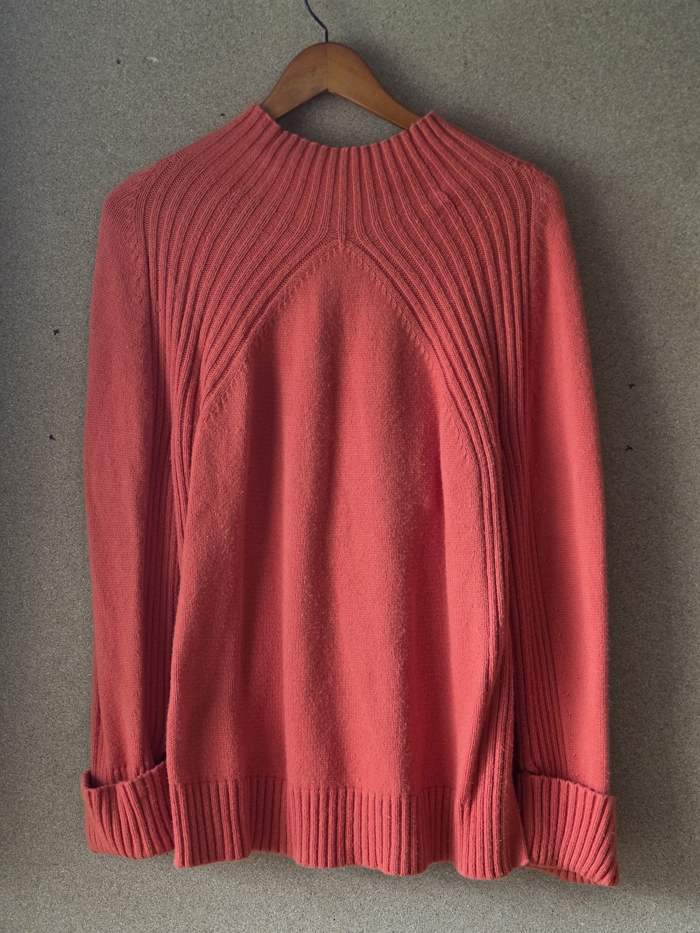 Talbots Mock Neck Ribbed Knit Sweater Coral Orange Women's Size XL EcoViscose